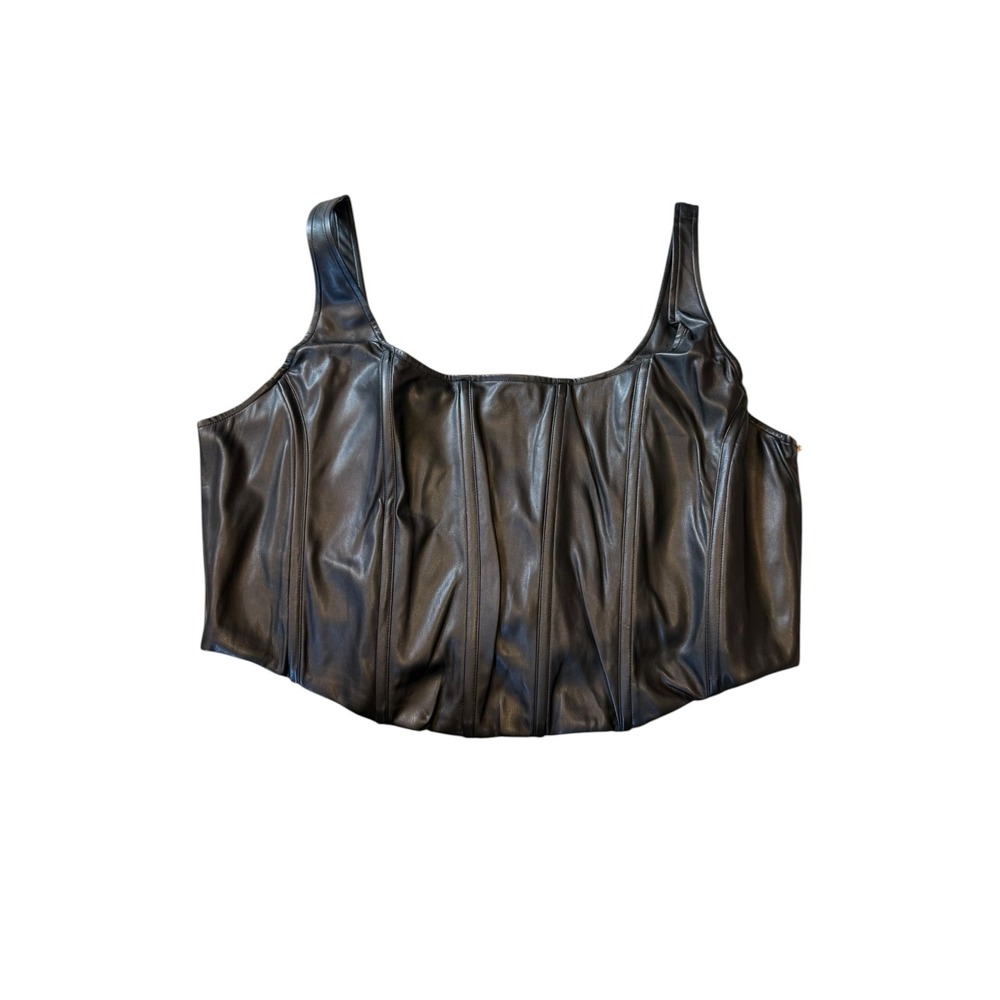 Good American Black Faux Leather Lace‎ Up Corset Top GWT0156 Size 5XL 8 NEW